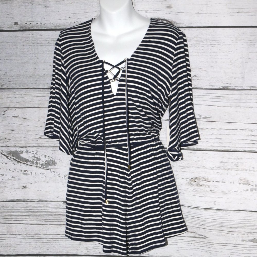Lovers + Friends Striped Lace-up Front Romper